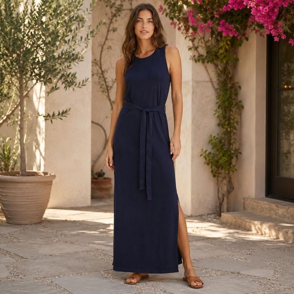 ANTHROPOLOGIE CLOTH & STONE Women's Maxi Dress MEDIUM‎ Navy Shiny C6930-T49-302